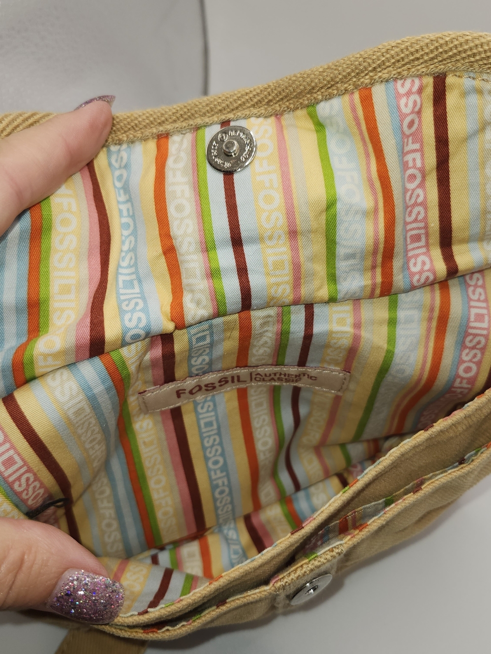 Vintage Y2K Tan Khaki Fossil Small 90's Boho Casual Canvas Crossbody Purs - Picture 5 of 6